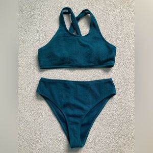 Green ribbed high rise swimsuit